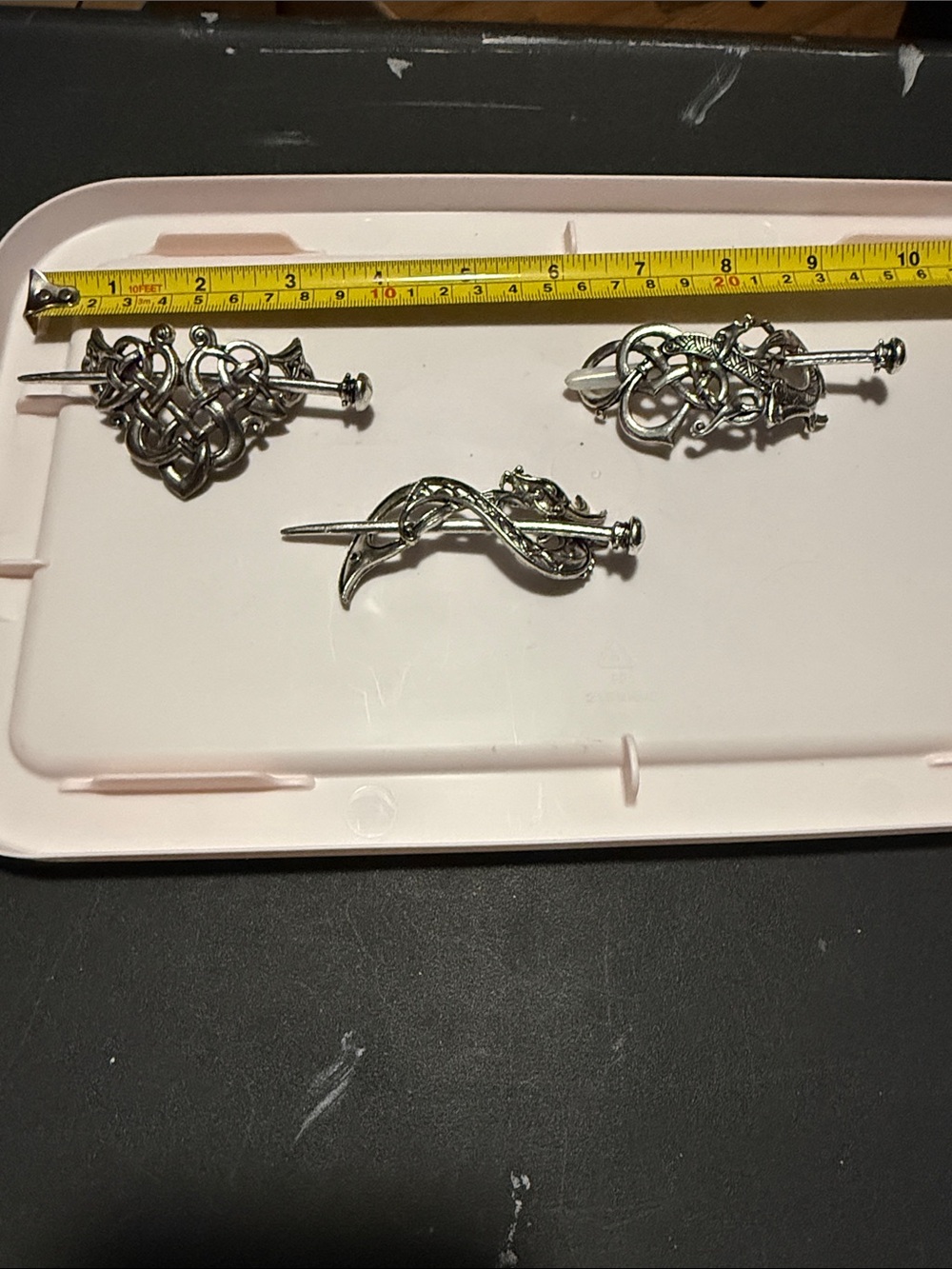 Set of Three Celtic-Style Silver Tone Hair Pins
